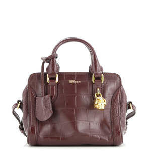 Alexander McQueen Mini Padlock Zip Around Tote Crocodile Embossed Leather